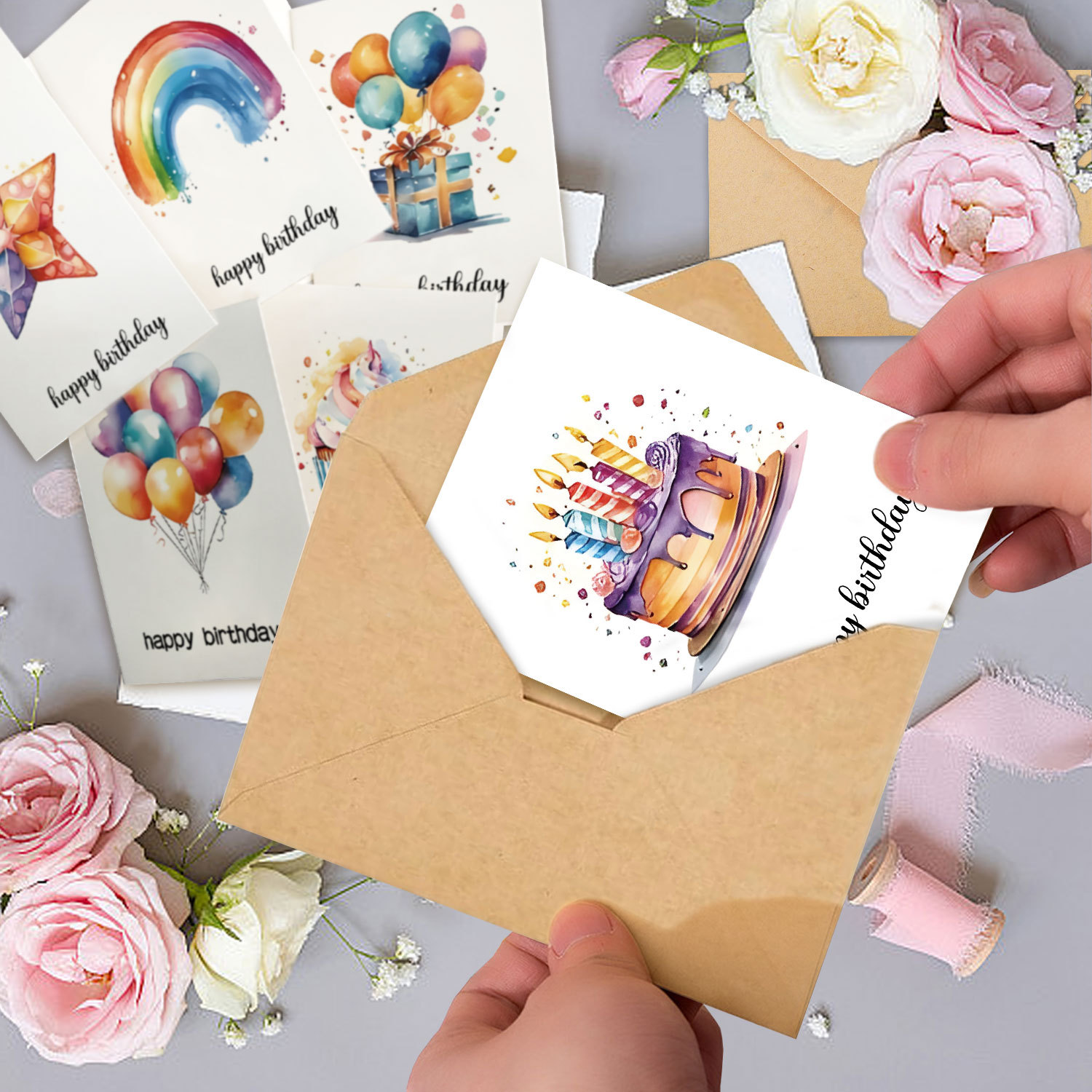 Cartão de aniversário aquarela - Art Craft Movement avaliação e preço